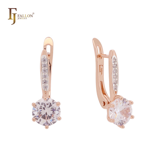 Elegant Rounded Round CZ cubic zirconia Rose Gold Russian Lock Earrings
