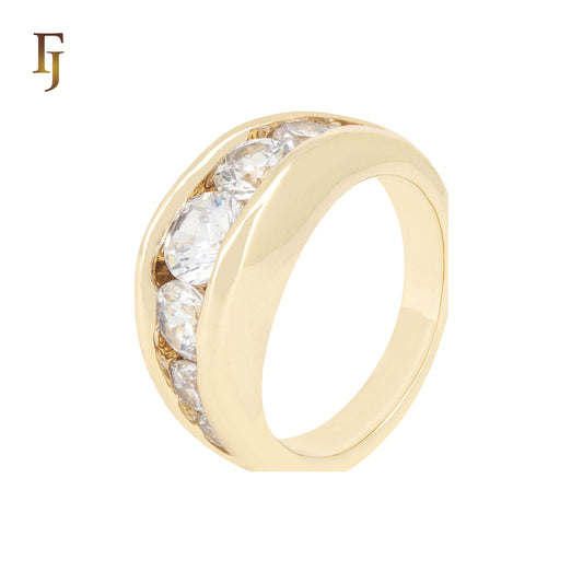 Wide White CZs 14K Gold Wedding Band Rings