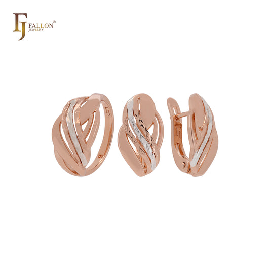 Conjunto de joyas de dos tonos en oro rosa de mil filas con anillos