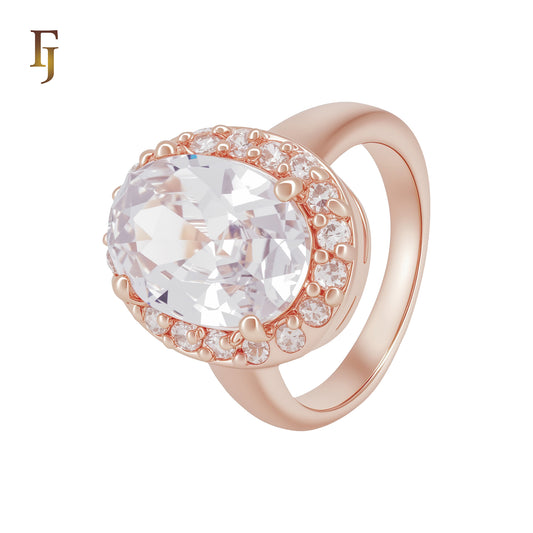 Halo shaped Oval Solitaire White CZs Rose Gold Fashion Rings