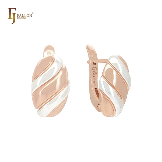 Oval twisted textured Rose Gold two tone Russian Lock Earrings