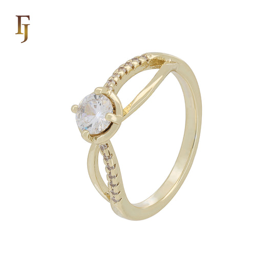 Elegant Solitaire CZ Ring for Women | 6.5mm Round Stone Yellow Gold Plated Engagement Ring | Simple Fashion Jewelry by FJ Jewelry