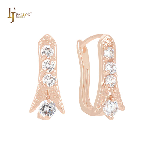 Upwards Arrow white CZs Cluster Rose Gold Russian Lock Earrings