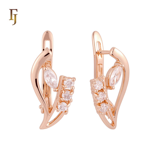 Marquise and round white CZs Rose Gold Russian Lock Earrings