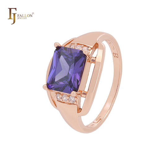 Squared Purple CZ Rose Gold Fashion Rings