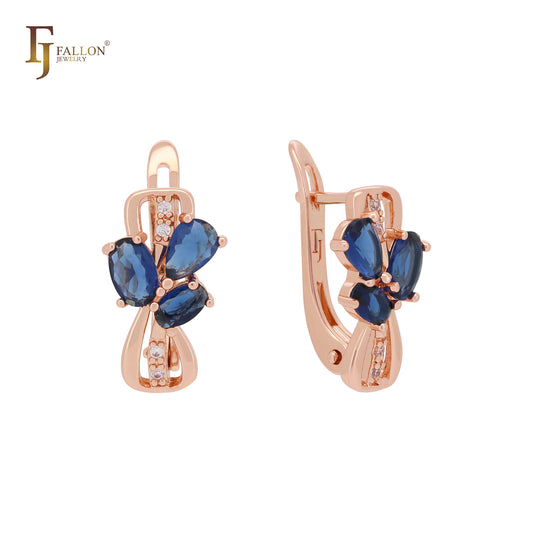 Triple CZs in a fancy knot Rose Gold Russian Lock Earrings