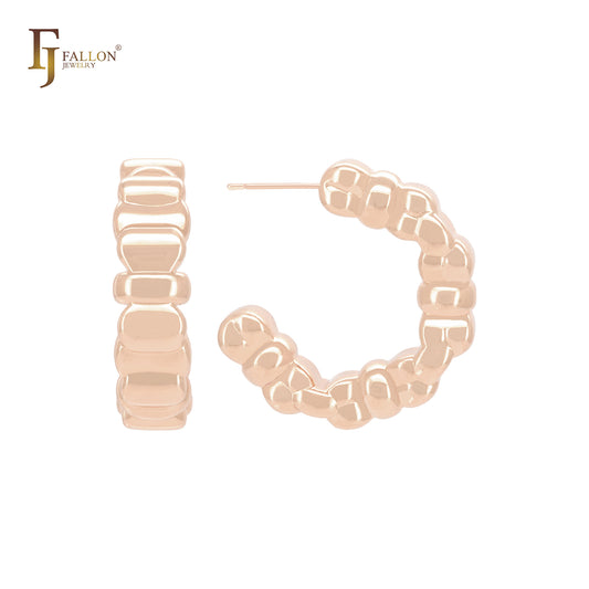 垂直珠粒连接光泽14K金,玫瑰金,白金耳钉