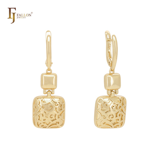 Filigree lock interlocking locks drop Rose Gold Russian Lock Earrings
