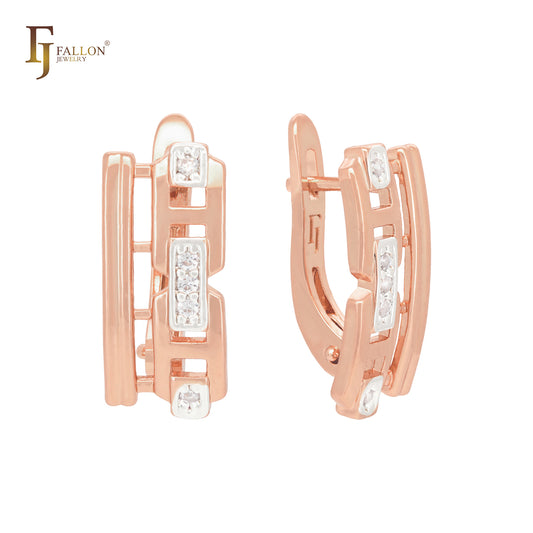 Chain link rail design Rose Gold two tone Russian Lock Earrings