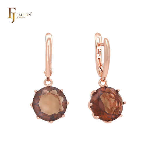 Solitaire big drop colorful clawed CZ Rose Gold Russian Lock Earrings