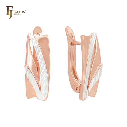 Chevron textured v Rose Gold two tone Russian Lock Earrings