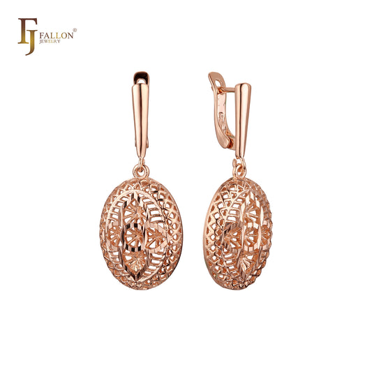 Drop Oval Filigree Rose Gold Russian Lock Earrings