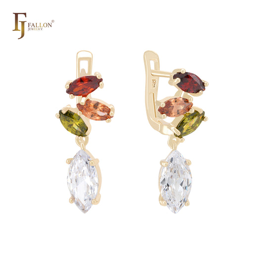 Cluster CZs 14K Gold Russian Lock Earrings