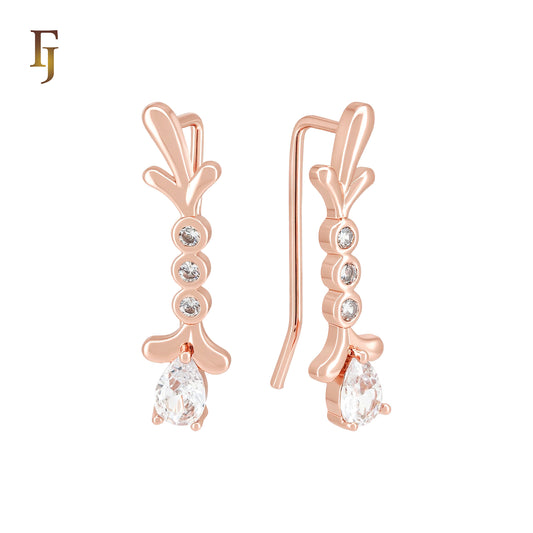 Triple white CZs Flower Rose Gold Crawler Ear Climber Earrings