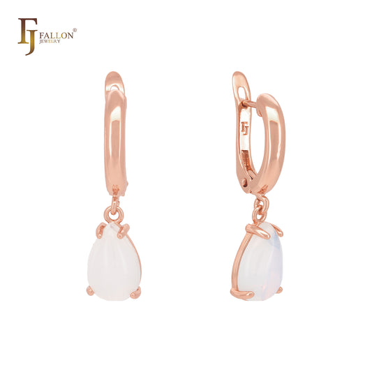 Solitaire white clawed CZ Rose Gold Russian Lock Earrings