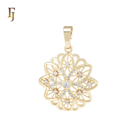 Filigree snowflake white CZs 14K Gold Pendant
