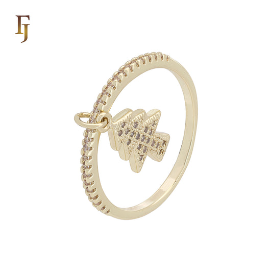 Dainty CZ Ring with Dangling Charm | 1.5mm Band Micro Pave Yellow Gold Plated Women’s Fashion Ring | FJ Jewelry