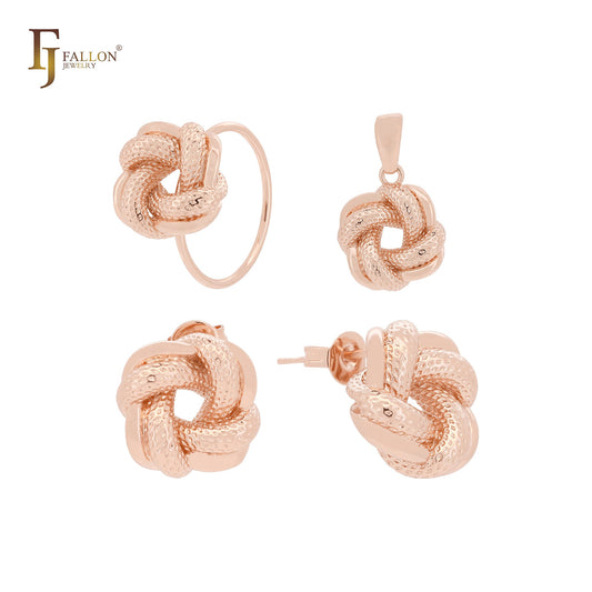 Conjunto de joias com nó de corda Twiste, ouro 14K e ouro rosa, brincos e pingente
