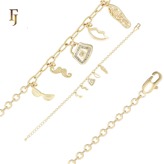 Fancy Link 14K Gold Bracelets of Beard, Eyeblind, Bag, shoes and Glasses