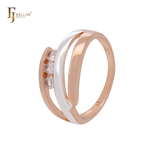 Triple row cluster rounded white CZs Rose Gold two tone Fashion Rings