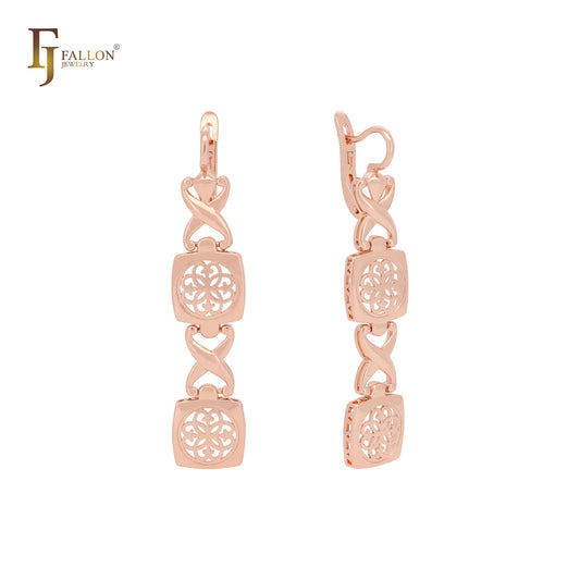 Pendiente elegante de oro rosa con doble filigrana