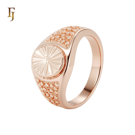 Thousand beads of rounded sunbursted Rose Gold Signet Rings