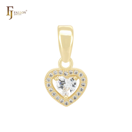 Pingente de coração solitário Halo Heart de zircônias cúbicas brancas em ouro 14K