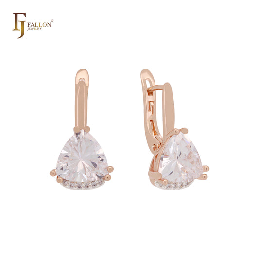 Triangular black or white hidden cluster white CZs Rose Gold Russian Lock Earrings