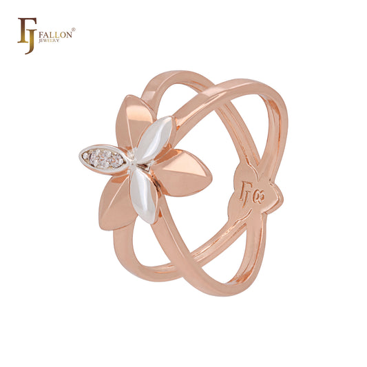 Double crosses of clover leaves flower Rose Gold two tone Fashion Rings