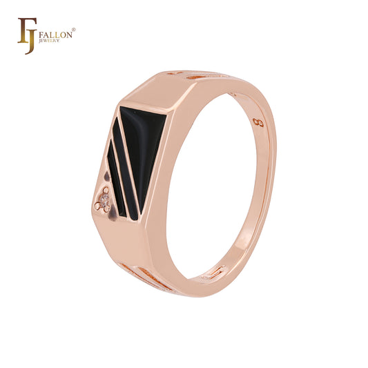 Geometric Black Inlay Ring – 7mm Rose Gold Men’s Style by FJ Fallon Jewelry