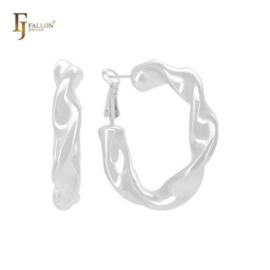 扭曲带状不规则形状14K金、玫瑰金、白金耳环