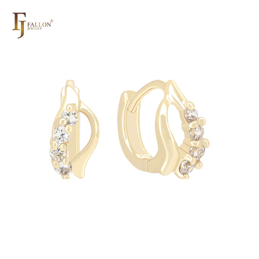 Four white CZs 14K Gold Huggies Huggie Earrings