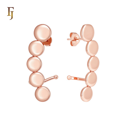 Rounded Circle disc cluster 14K Gold, Rose Gold Cuff Stud Earrings