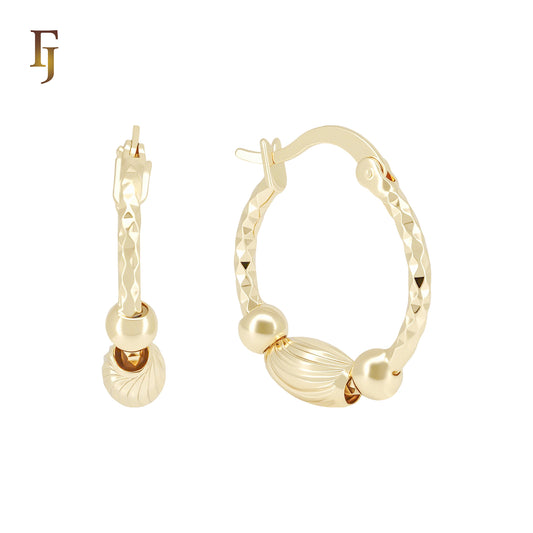 Beaded Rhombus texture 14K Gold Hoop Earrings