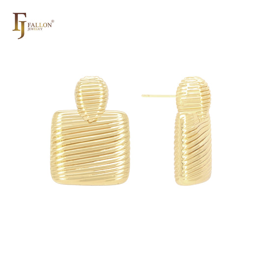 Pendientes de botón con ondas y puntos cuadrados de Slahses en oro de 14 quilates, oro rosa y oro blanco.