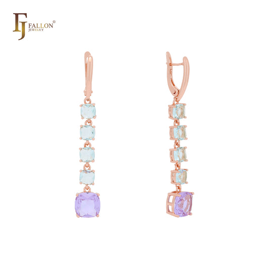 Cluster mixed colors CZs thread drop Rose Gold drop Russian Lock Earrings