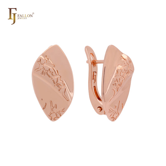 Irregular wide marquise textured Rose Gold Russian Lock Earrings