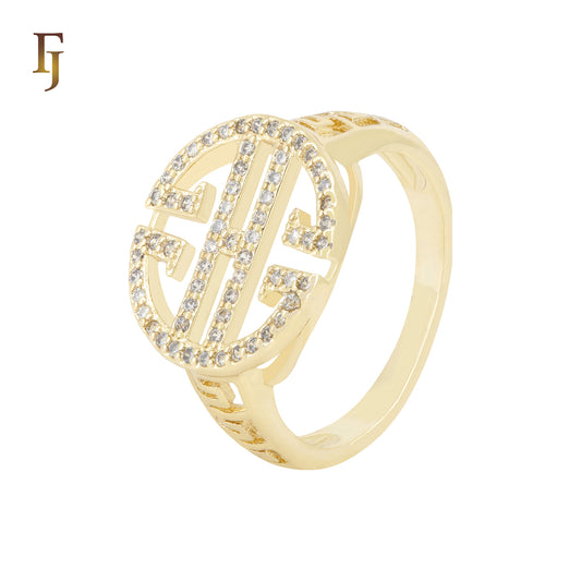 Crossing H of white CZs 14K Gold Fashion Rings