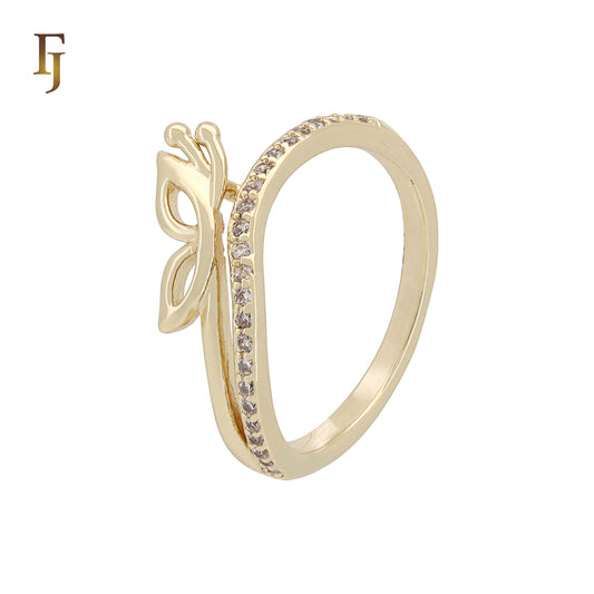 Butterfly Gold Plated CZ Ring | Delicate Insect Design Adjustable Ring for Girls & Women | Dainty Nature Jewelry | FJ Jewelry