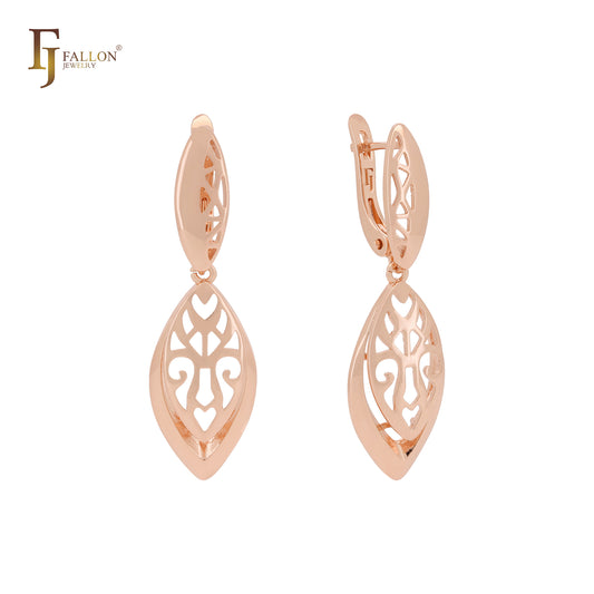 Marquise filigree drop Rose Gold Russian Lock Earrings