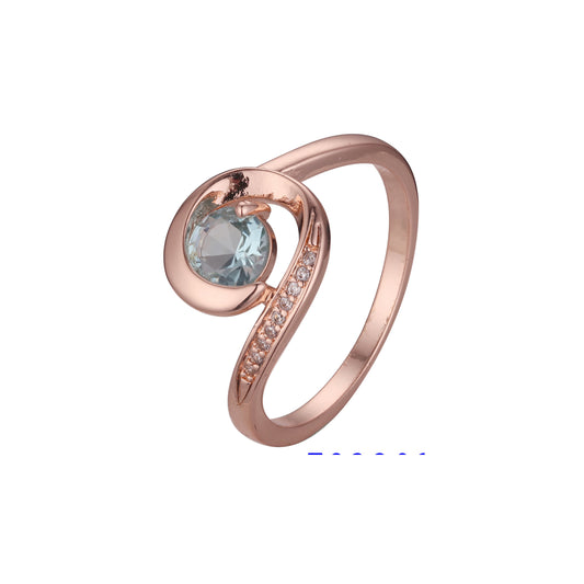 ローズゴールドのソリティア レイク ブルー ストーン リング、ツートーン メッキ カラー