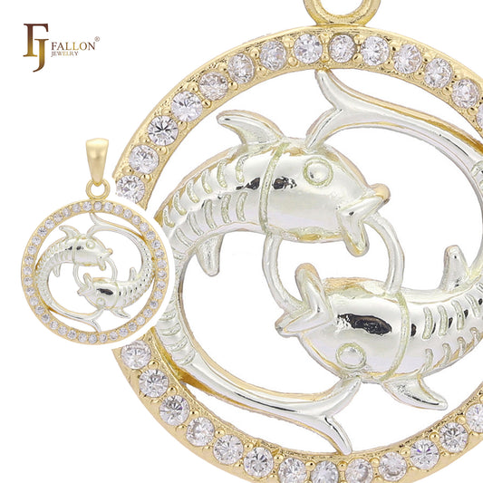 双鱼座十二生肖吊坠玫瑰金两种色调,14K 镀金颜色