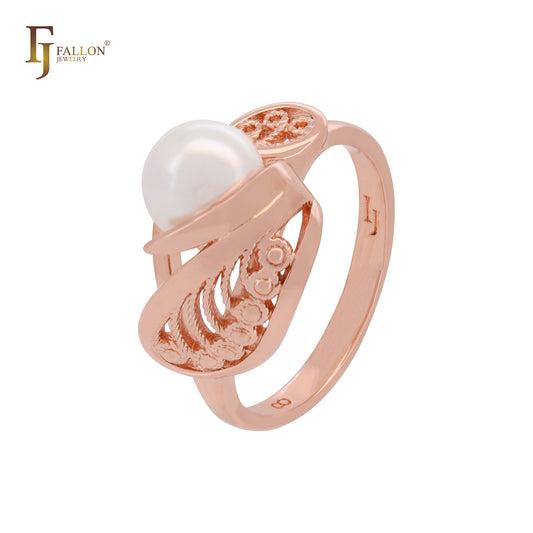 Filigree Pearl Rose Gold Russian Lock Earrings