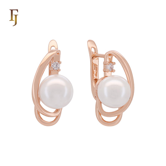 Classic Pearl Russian Lock Earrings with CZ Accent | Size 11.6×21.8mm | FJ Jewelry