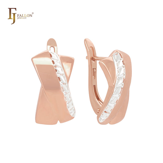 Double Crossing Ribbons Geometric Rose Gold two tone Russian Lock Earrings