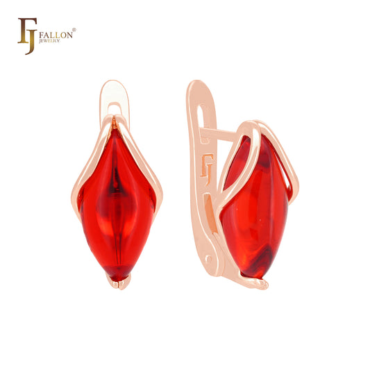 Solitaire Marquise CZ Rose Gold Russian Lock Earrings