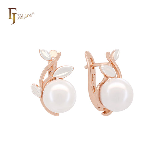 Pearl of silver leaves Rose Gold two tone Russian Lock Earrings