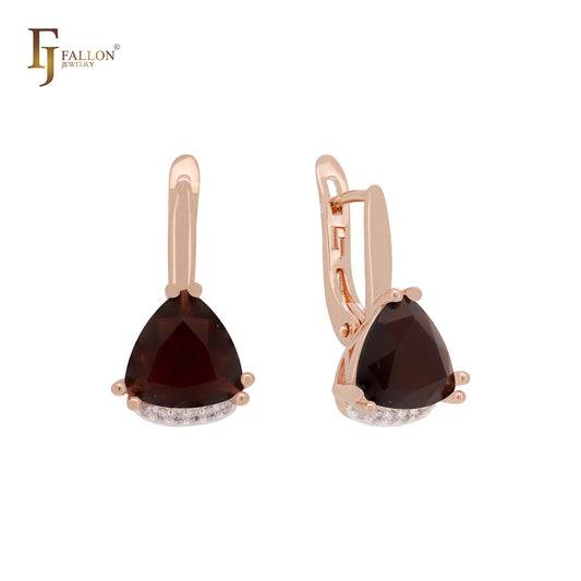 Triangular black or white hidden cluster white CZs Rose Gold Russian Lock Earrings