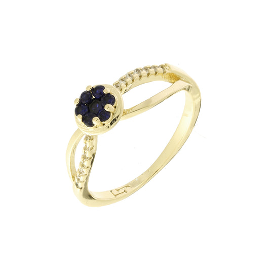 Anéis de cluster de flores azuis em ouro 14K, cores banhadas a ouro rosa