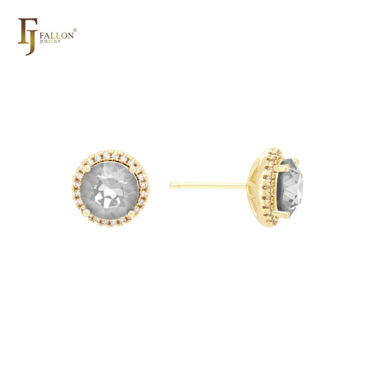 Pendientes de oro de 14 quilates con circonitas blancas y halo de corte redondeado radiante